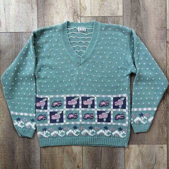 62 East Sweaters - Vintage Floral Cottagecore Sweater Size M Granny Embroidered Feminine Spring